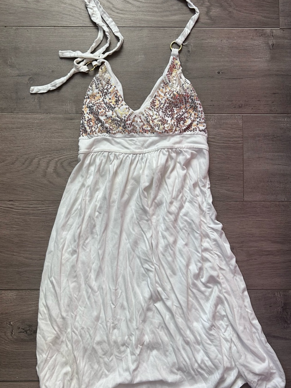 White Halter Mini Dress with Sequins